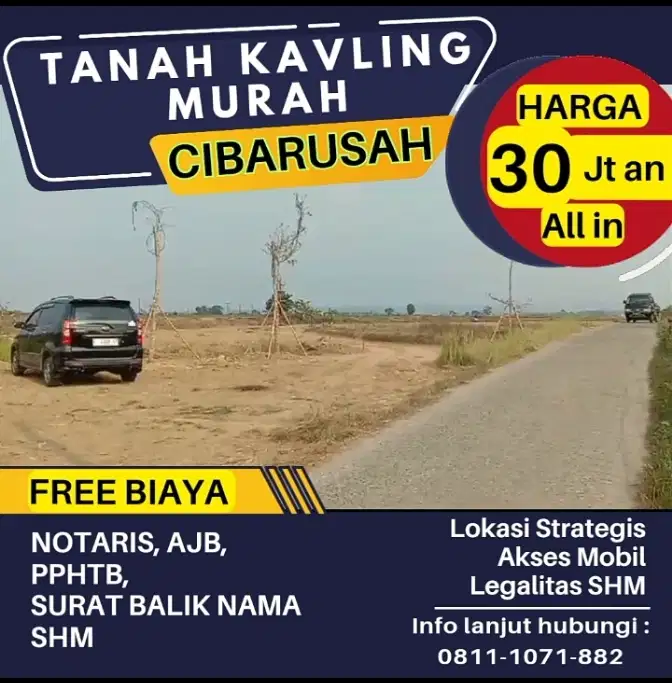 Tanah Kavling 30 juta an Cibarusah, Akses Mobil Surat SHM, Bisa Kredit