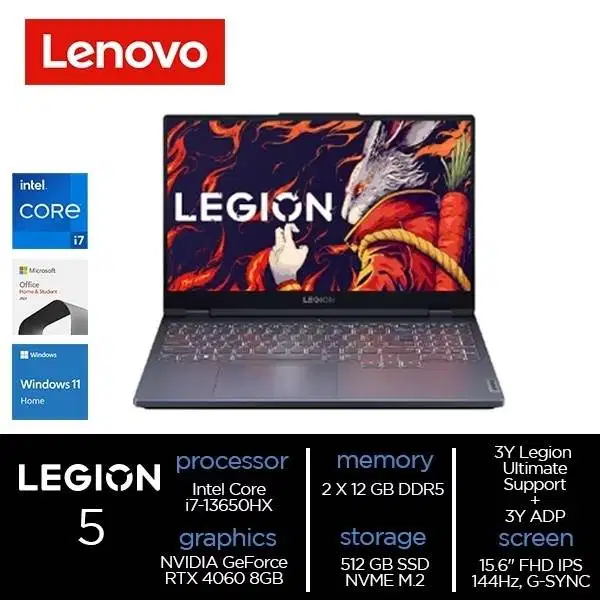 Legion 5 15IRX9 0BID Core i7-13650HX 24GB 512GB SSD RTX 4060 8GB W11