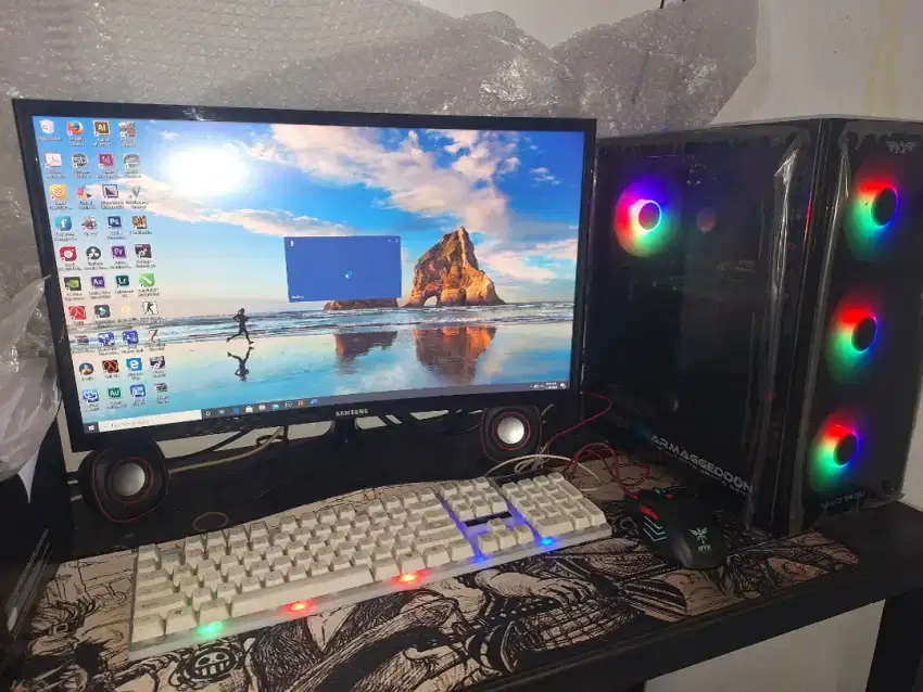 Pc rakitan plus monitor 24 inch