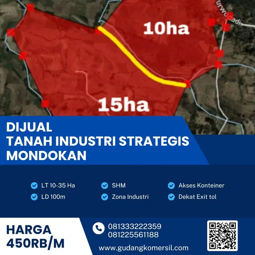 Dijual Lahan Zona Industri,Lokasi Mondokan,Sragen,35 Hektar