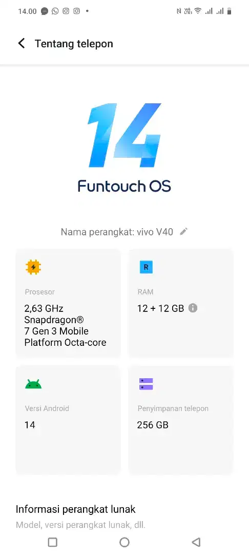 Jual HP vivo v40 lengkap kondisi bekas seperti baru