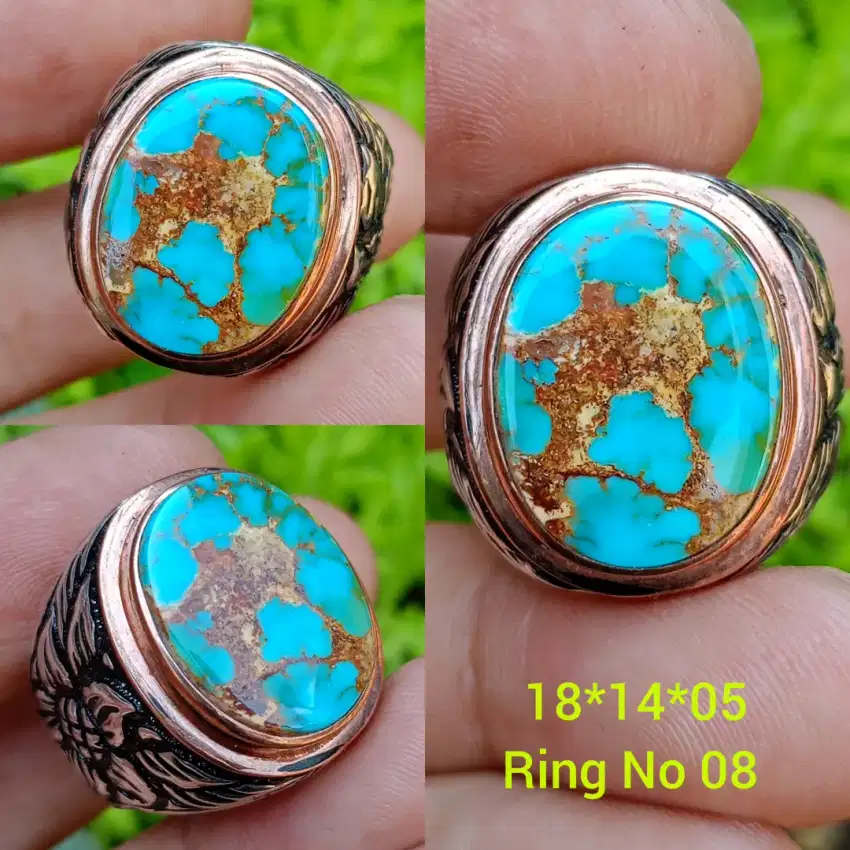 CINCIN BATU PIRUS PERSIA BLUE GRADASI URAT EMAS