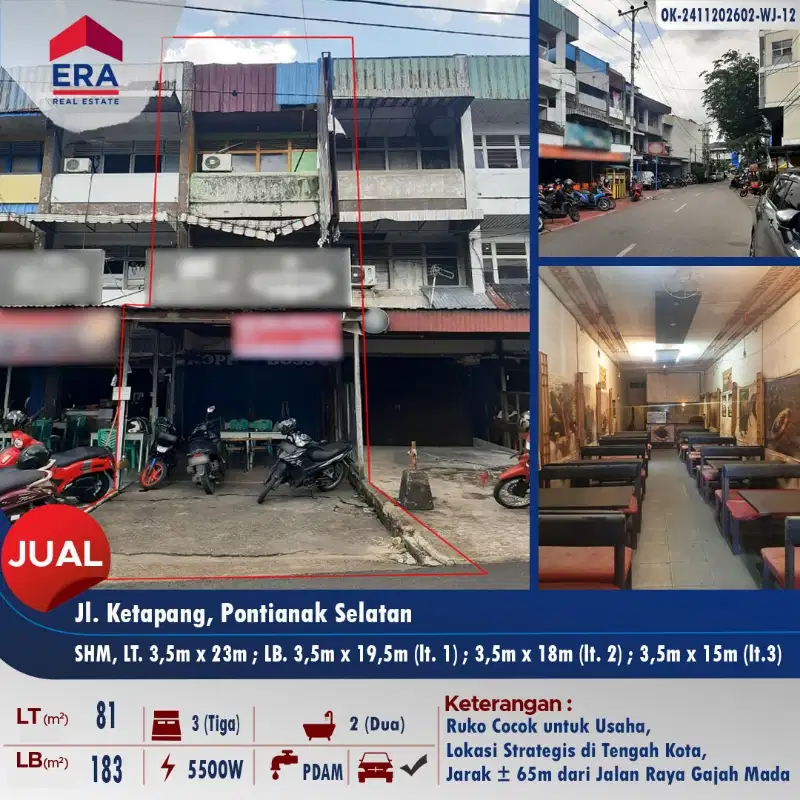 HARUS SEGERA TERJUAL Ruko di Jl. Ketapang (65m dari Gajahmada)