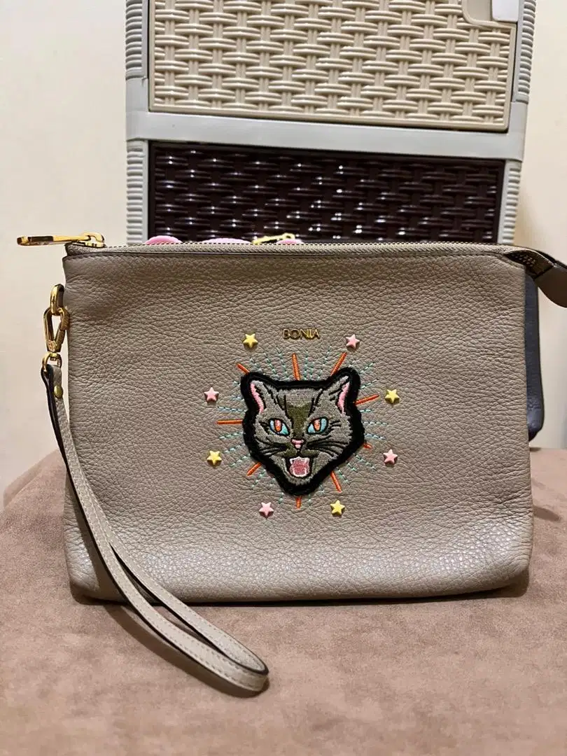 Bonia Pouch Taupe Cat Limited Edition