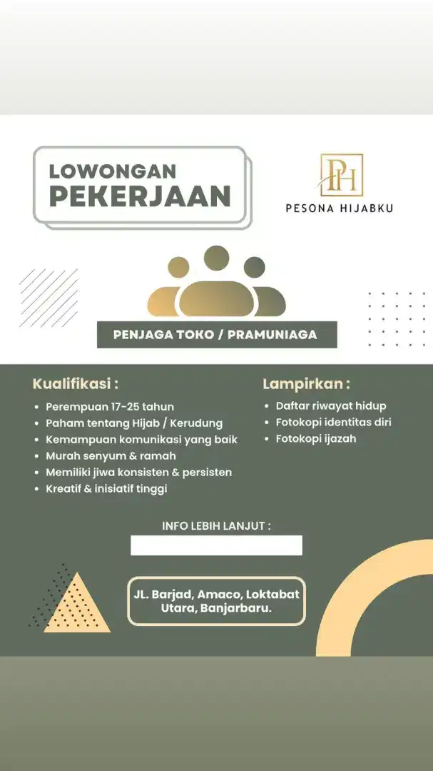 DICARI PENJAGA TOKO HIJAB / PRAMUNIAGA