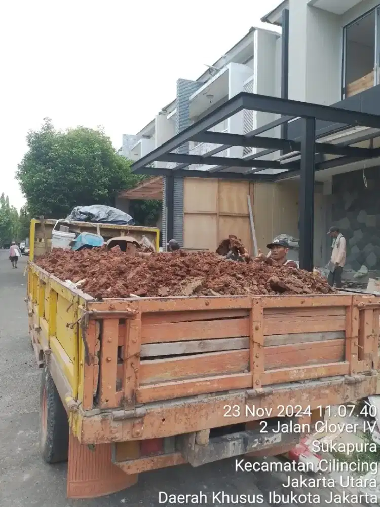 Material Urugan puing,tanah merah,pasir