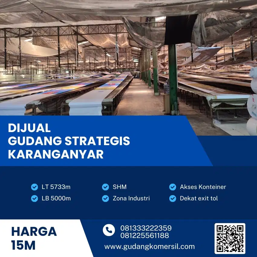 Dijual Gudang Zona Industri,Lokasi Karanganyar,Luas 5733m2