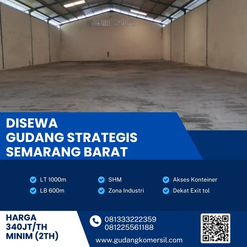 Disewakan Gudang Zona Industri Luas 1000m2 Lokasi Ngaliyan,Semarang