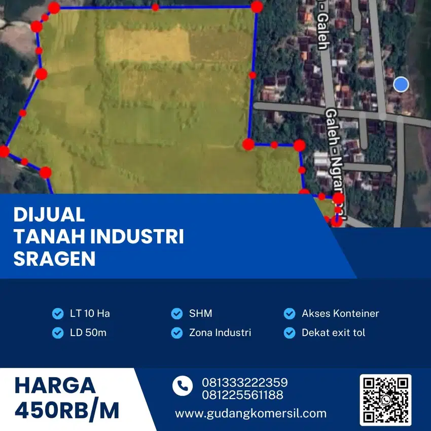 Dijual Lahan Zona Industri,Lokasi Tangen,Sragen,10 Ha,Bu!