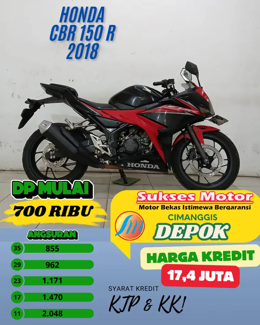 READY HONDA CBR 150 R TAHUN 2018 PROMO DP 700 RIBU SYARAT KTP KK