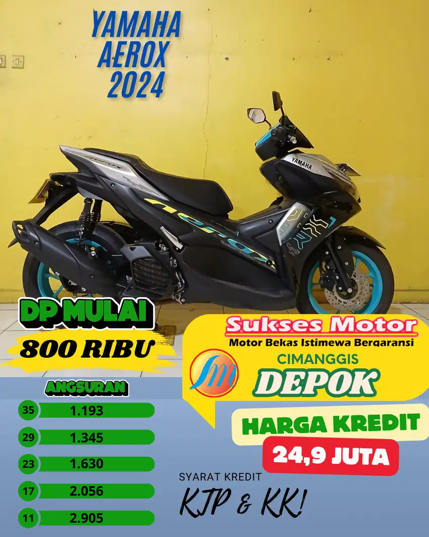 YAMAHA AEROX TAHUN 2024 PROMO DP 800 RIBU CASH CREDIT TAMPUNG TERUS