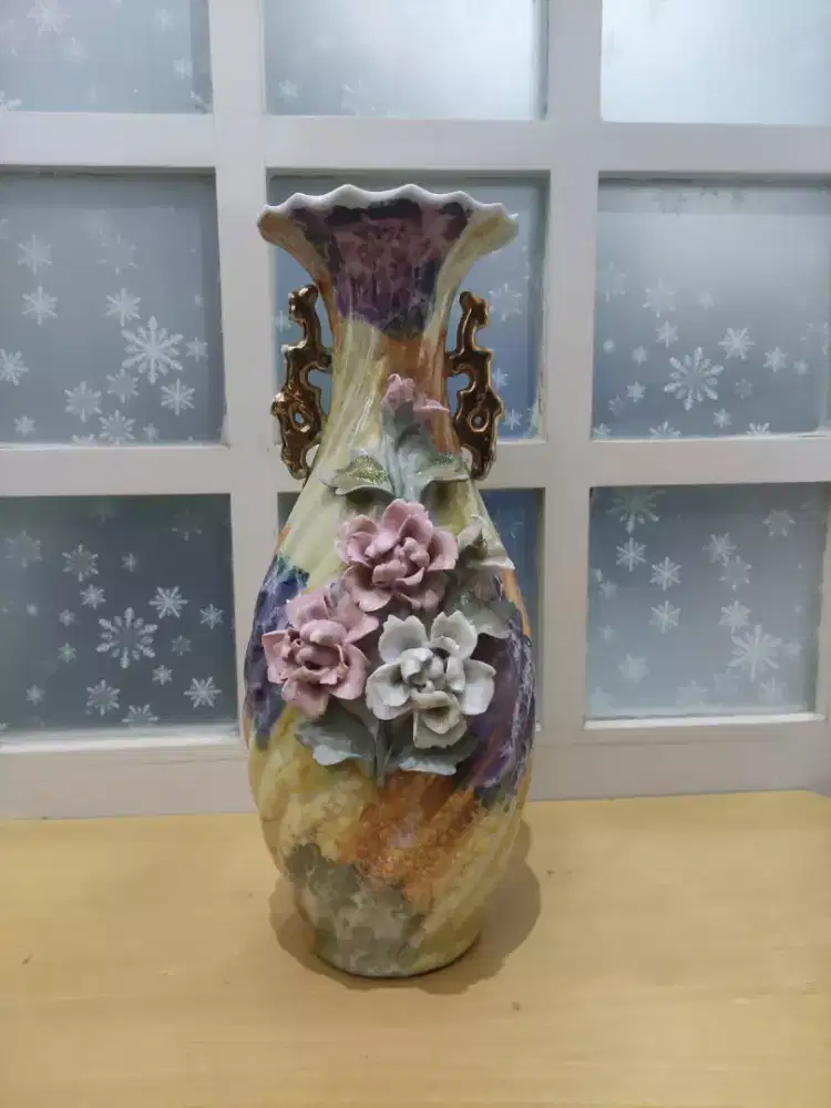 Jual Guci keramik gambar bunga timbul