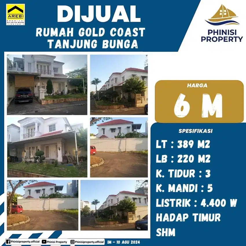 DIJUAL RUMAH MEWAH DI KOMPLEKS GOLD COAST TANJUNG BUNGA