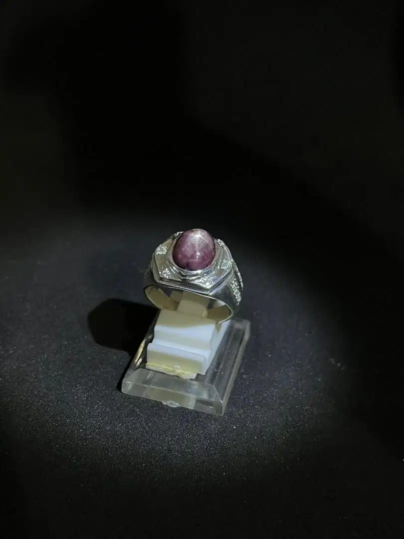 Batu Ruby Stars Birma Dengan Cincin Perak Murni Aceh