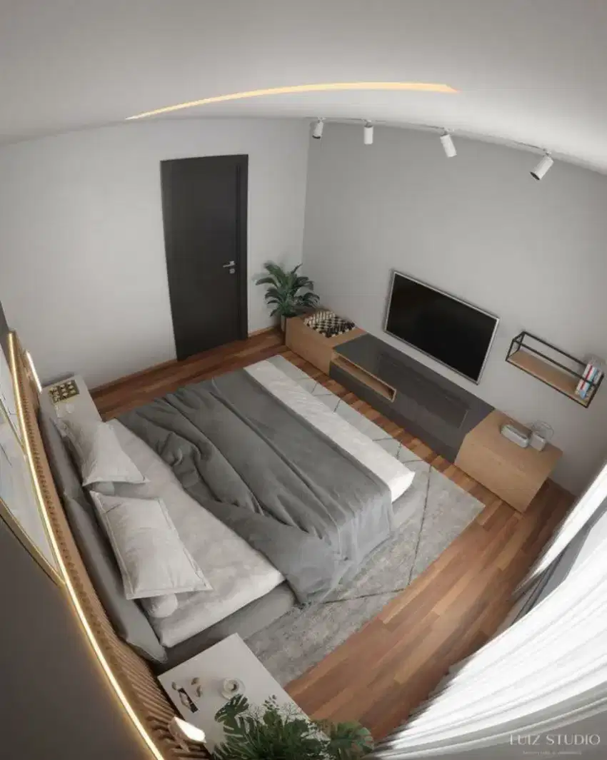 Dipan , Tempat tidur , lemari , backdrop minimalis