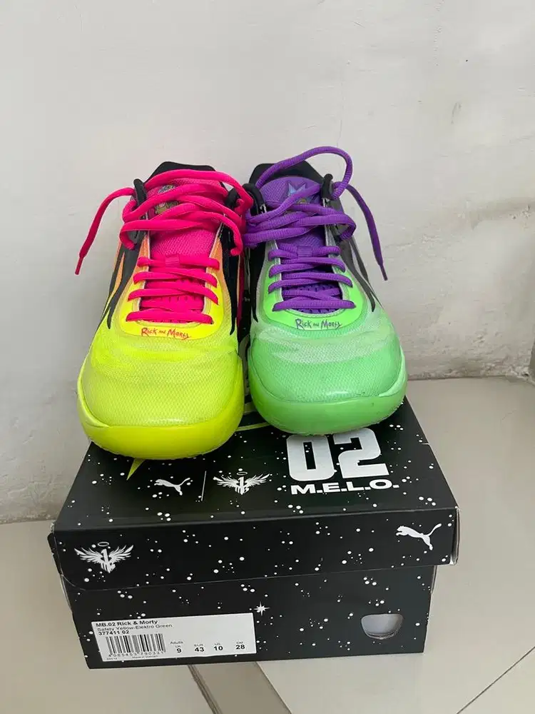 sepatu basket puma mb02 rick morty us10/eur43 bekas like new box origi