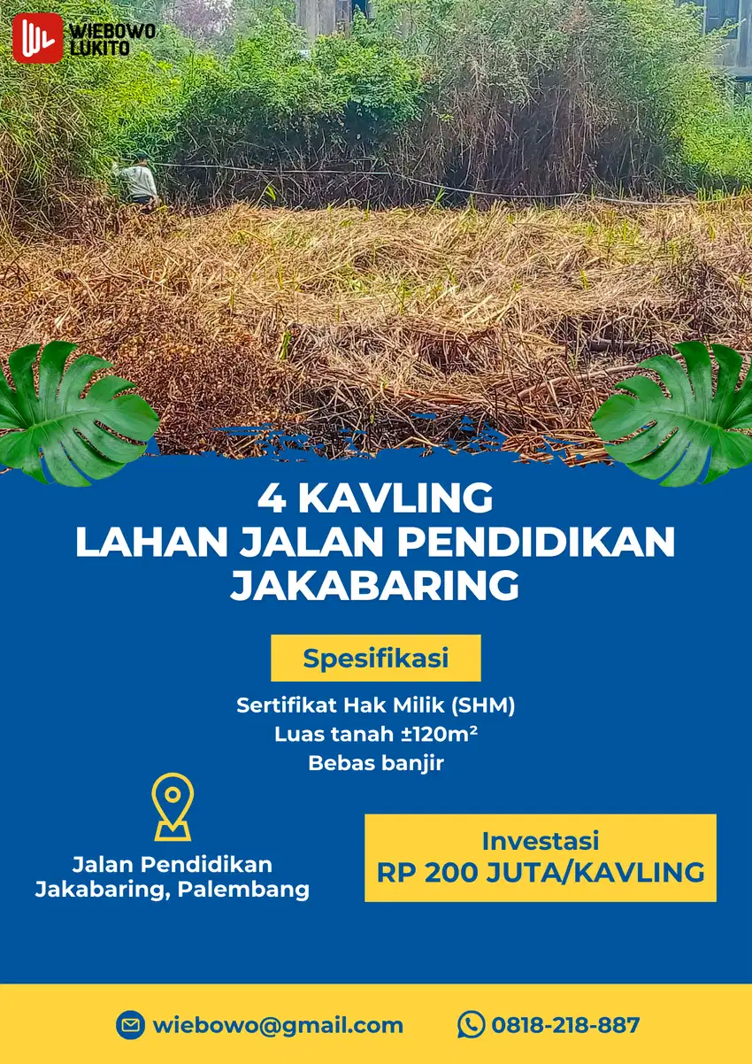 Dijual Tanah Jakabaring Palembang - 4 Kavling Tanah Jalan Pendidikan