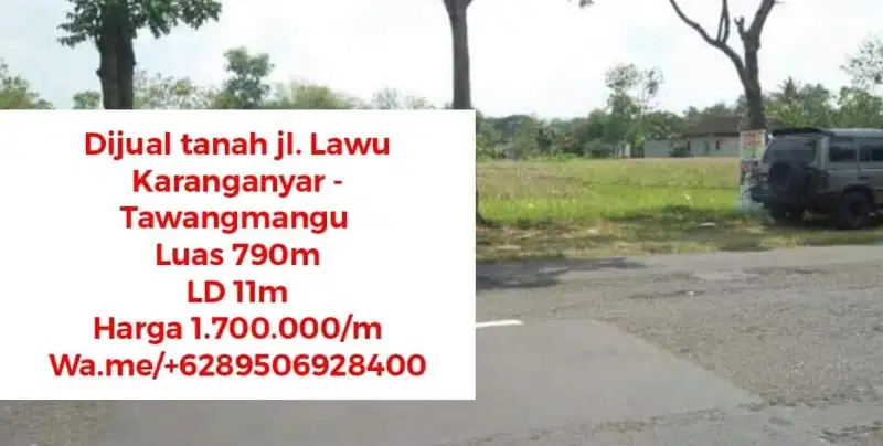 Dijual tanah strategis pinggir jl Lawu Karanganyar - Tawangmangu