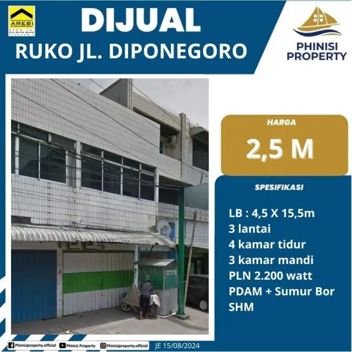 DIJUAL Ruko dalam Kota Jalan Diponegoro