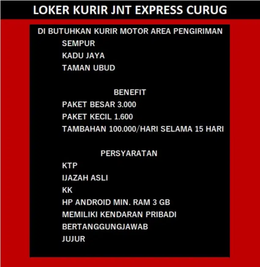 LOKER KURIR JNT EXPRESS CURUG