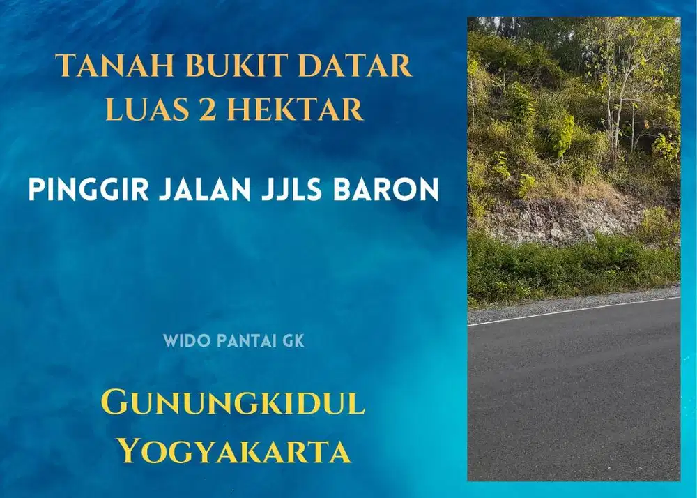 Dijual Tanah Pantai Bukit Pinggir Jalan JJLs Dekat Pantai Yogyakarta