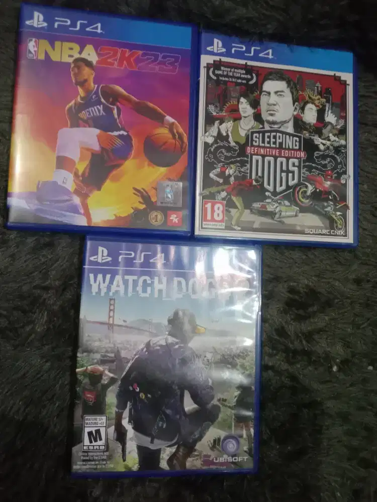 Kaset PS 4 watch dogs, NBA2K23 dan sleeping dogs