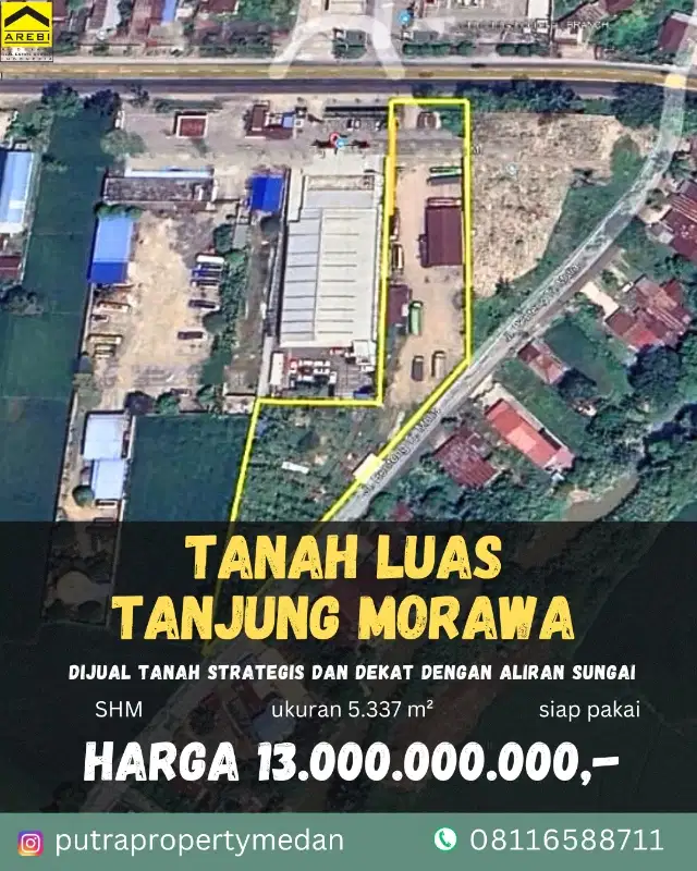 DIJUAL GUDANG DAN TANAH LUAS DAERAH TANJUNG MORAWA