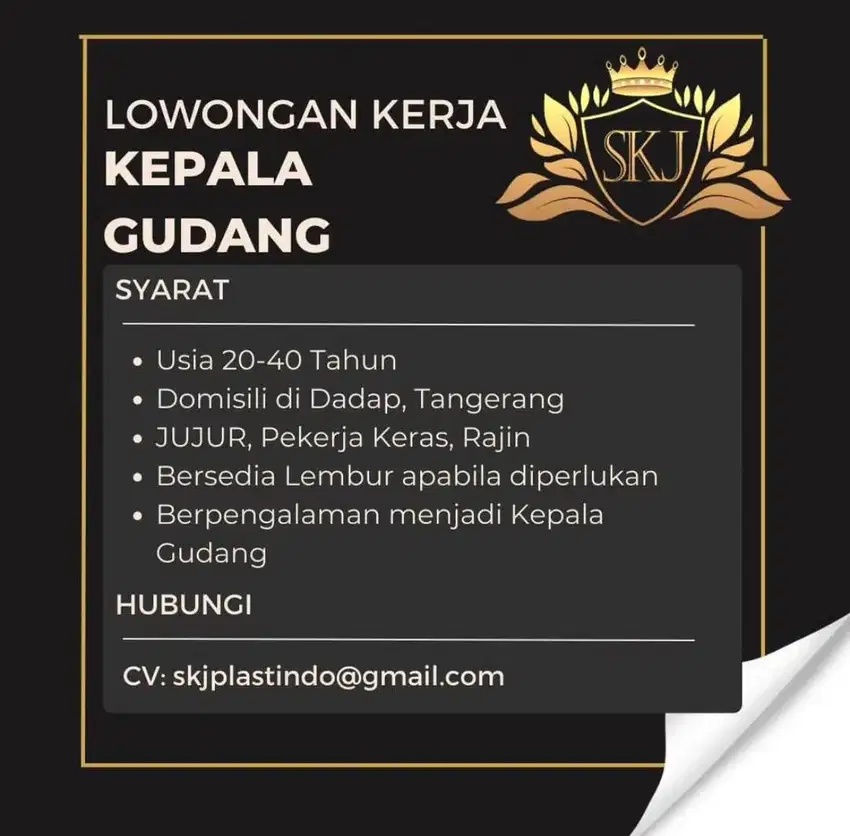 Dicari Kepala Gudang Berpengalaman