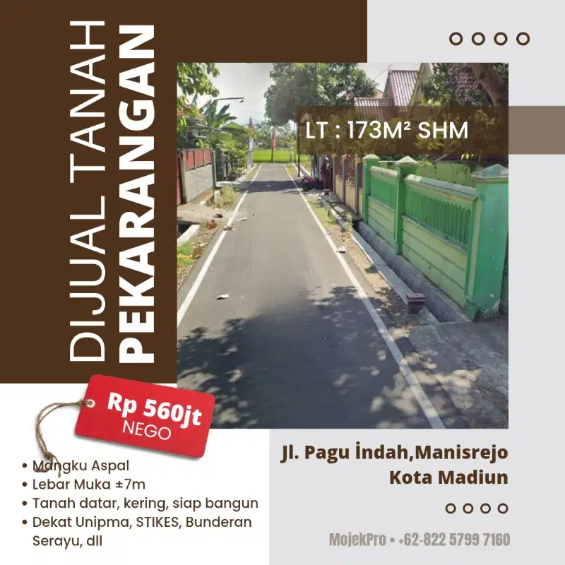 Tanah Pekarangan di Jl. Pagu İndah Kota Madiun