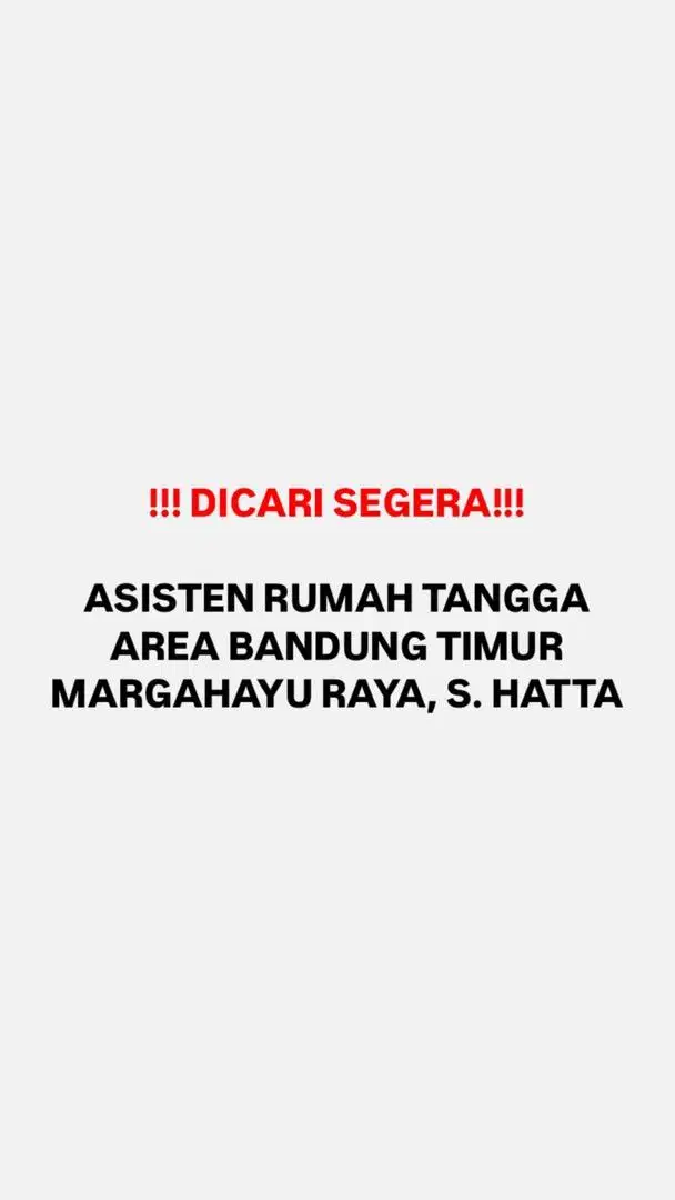 DICARI ART / ASISTEN RUMAH TANGGA