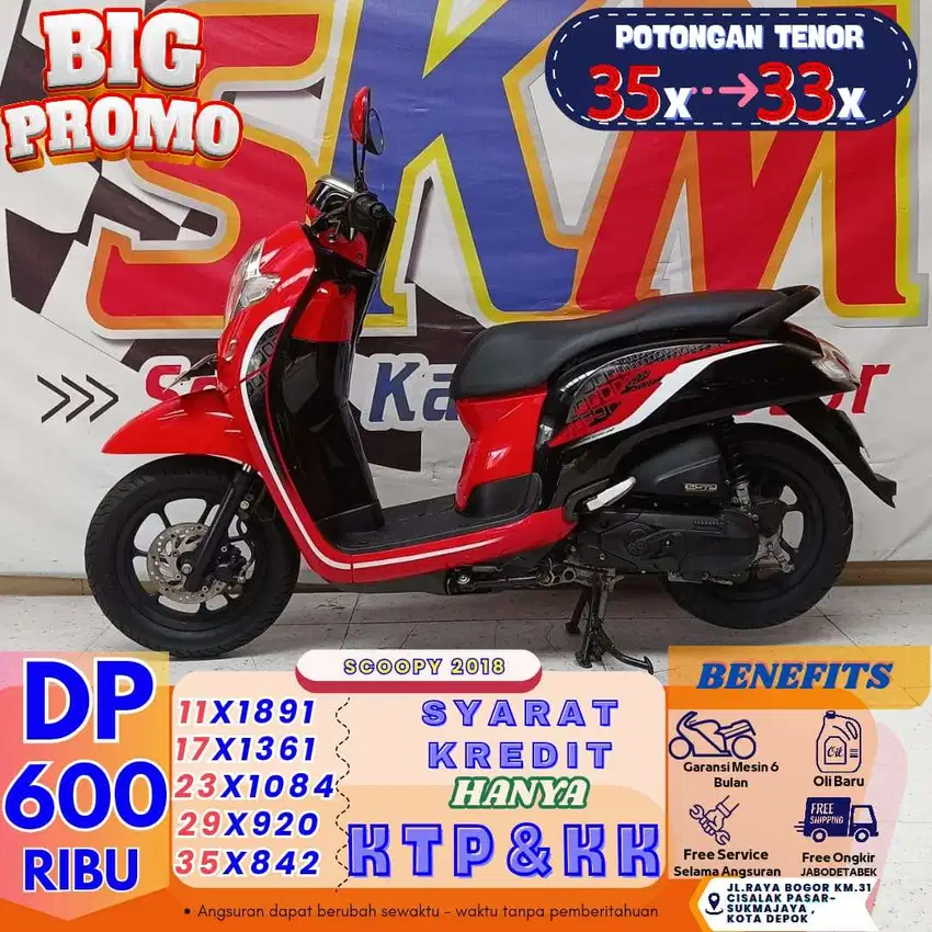 (scoopy tahun 2018 dp:500 proses 1hari cash credit )