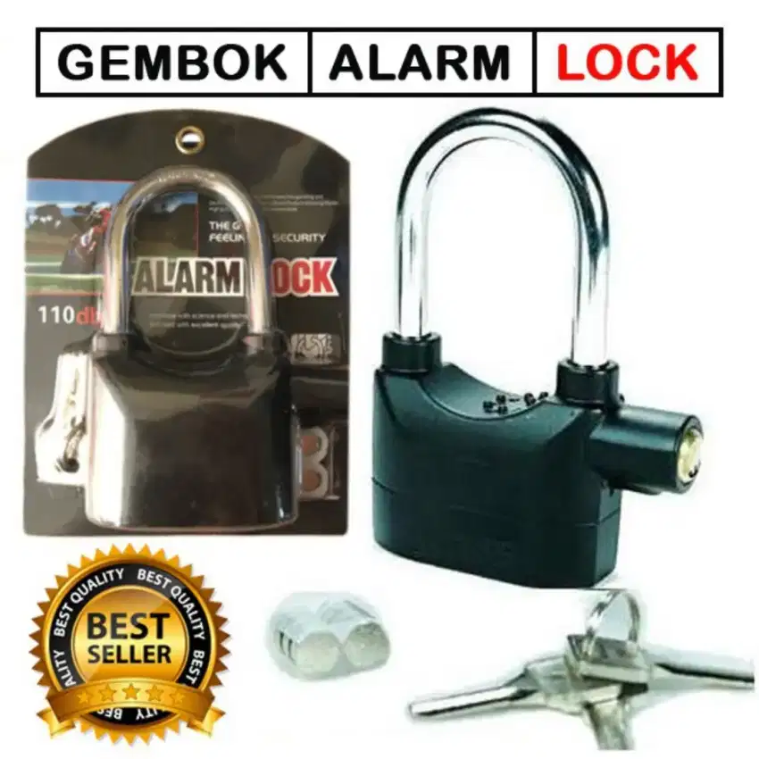 Gembok Alarm Anti Maling Original Anti Pencuri Ring Panjang kunci kuat