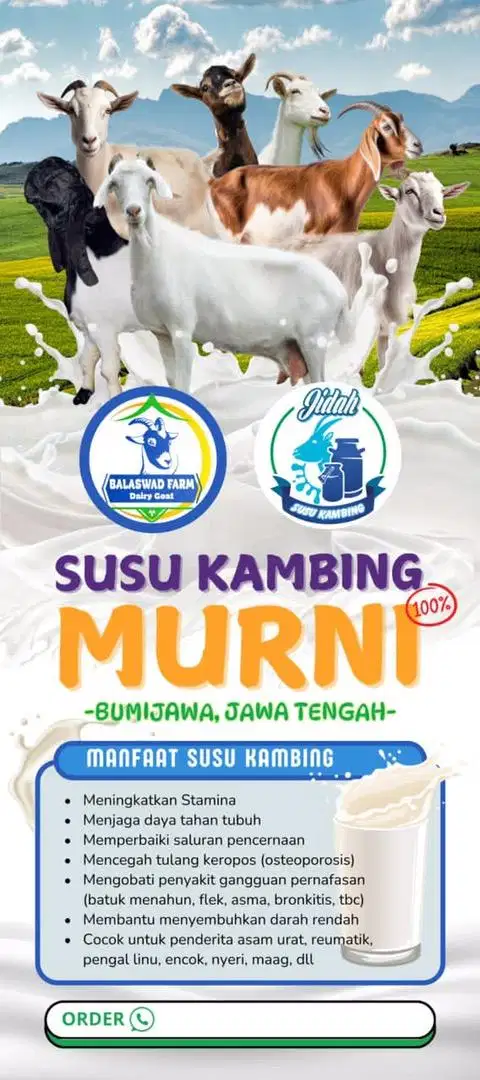 Susu Kambing Murni Segar. Kemasalan 1 Liter.