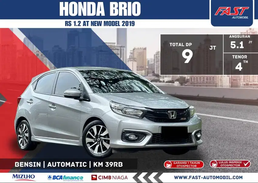 DP 9JT HONDA BRIO RS 2019 1.2 AT NEW MODEL LOW KM.39RB PAJAK PJG #F6ST