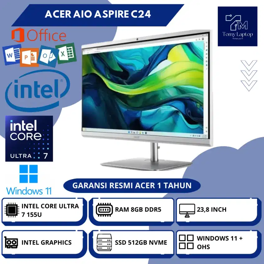 CER AIO ASPIRE C24 INTEL CORE ULTRA 7-155U RAM 8GB SSD 512GB 23,8INCH