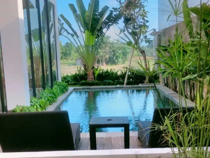 Rice field and Ocean views of 3-BR villa for rent in Tanah Lot,Tabanan