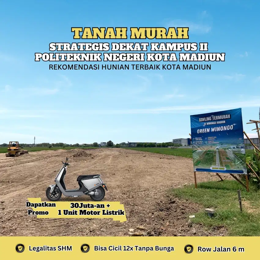 Tanah Dijual Kota Madiun, SHM Pekarangan Berhadiah Motor Listrik