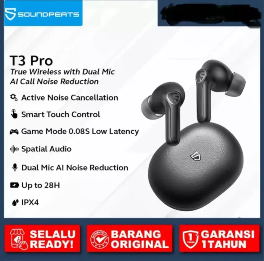 Headset Bluetooth 5.4 TWS SOUNDPEATS T3 PRO ANC + ENC 4 Mic SPATIAL