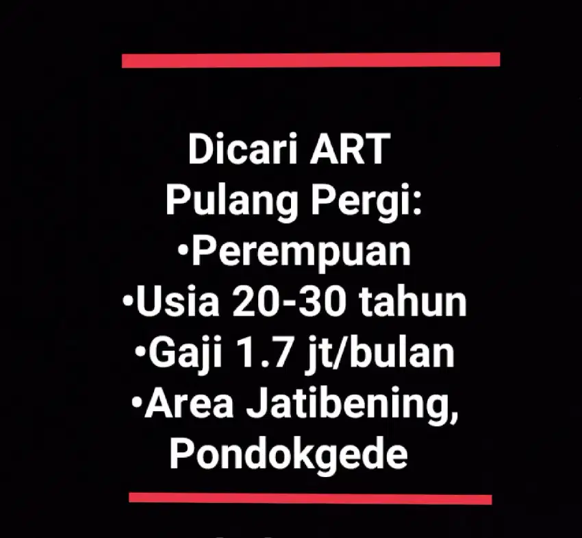 Dicari ART area Jatibening, Pondokgede