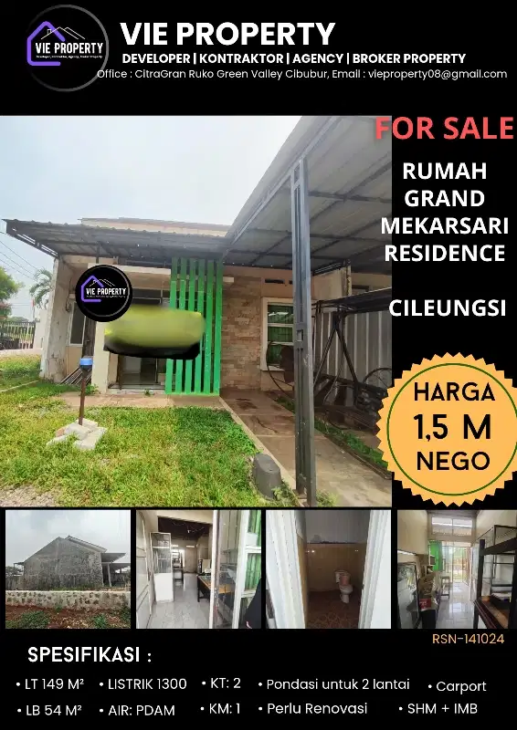 DIJUAL CEPAT  RUMAH DI GRAND MEKARSARI RESIDENCE BOGOR