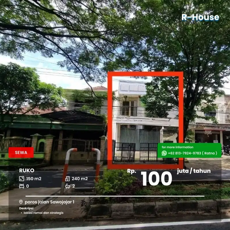 Ruko 2 lantai poros jalan ramai Sawojajar 1