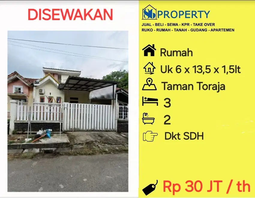 DISEWAKAN Rumah Taman Toraja dkt SDH siap huni