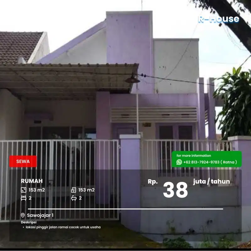 Rumah di pinggir jalan ramai Sawojajar