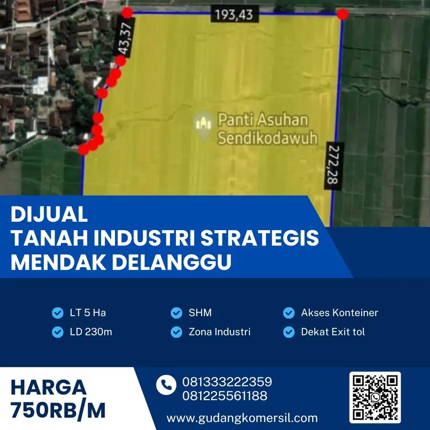 Dijual Lahan Zona Industri,Lokasi Delanggu Klaten,Luas 5 Ha