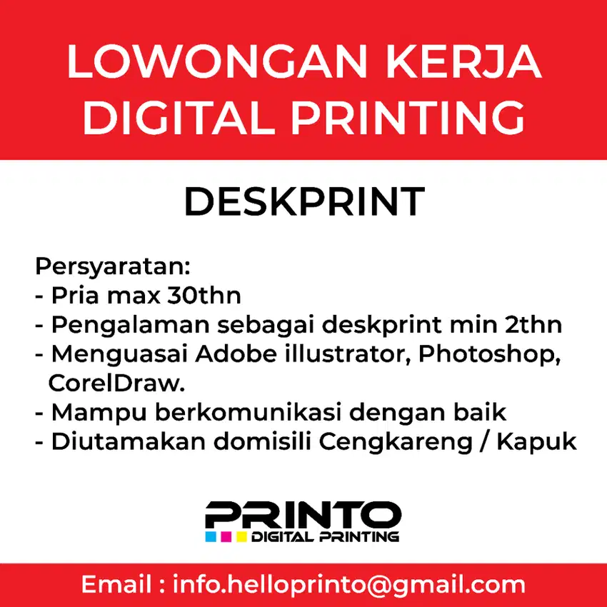 Lowongan Digital Printing operator Deskprint
