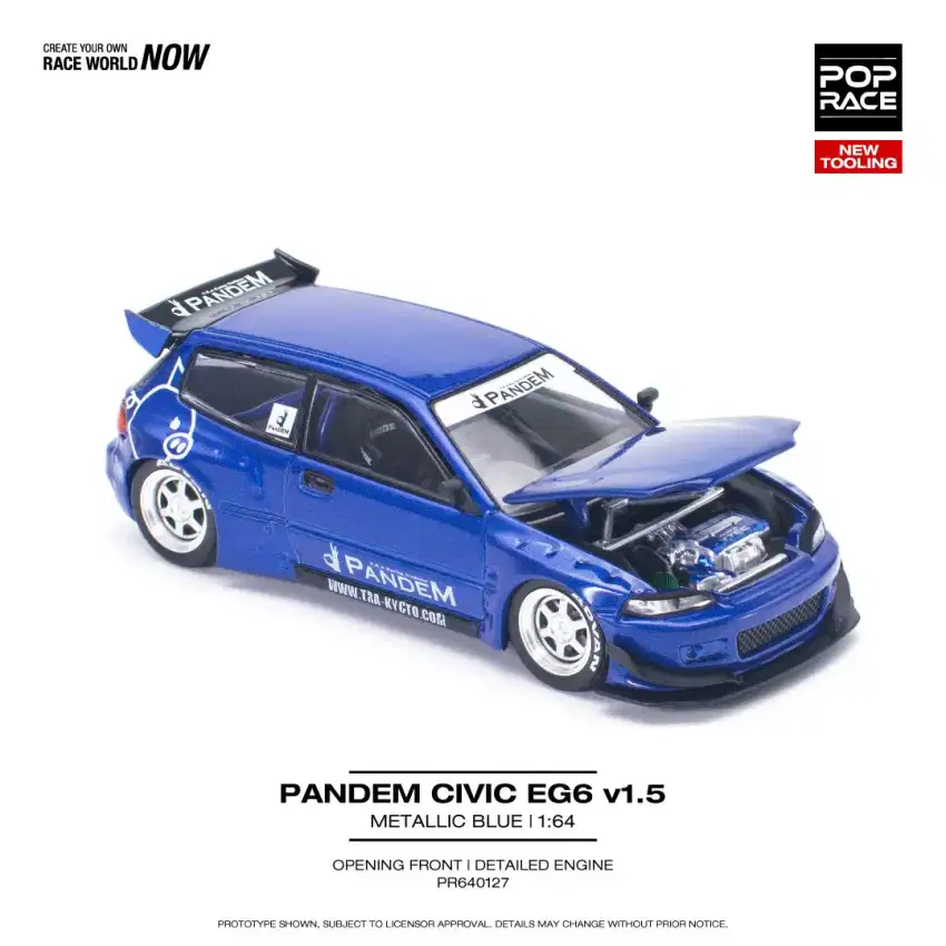 Diecast POP RACE 1:64 Honda Civic EG Estilo Pandem Blue