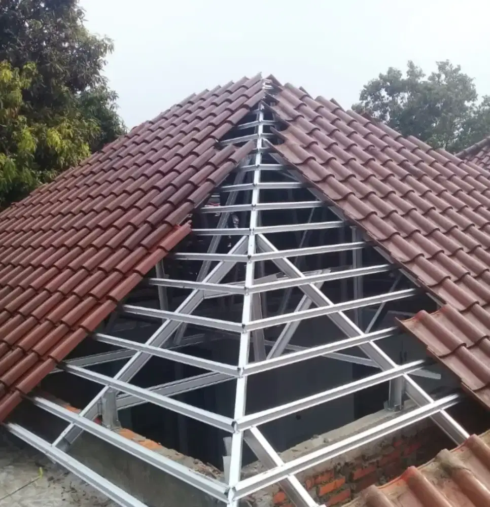 Bongkar pasang rangka Atap bajaringan genteng keramik berikut bahan