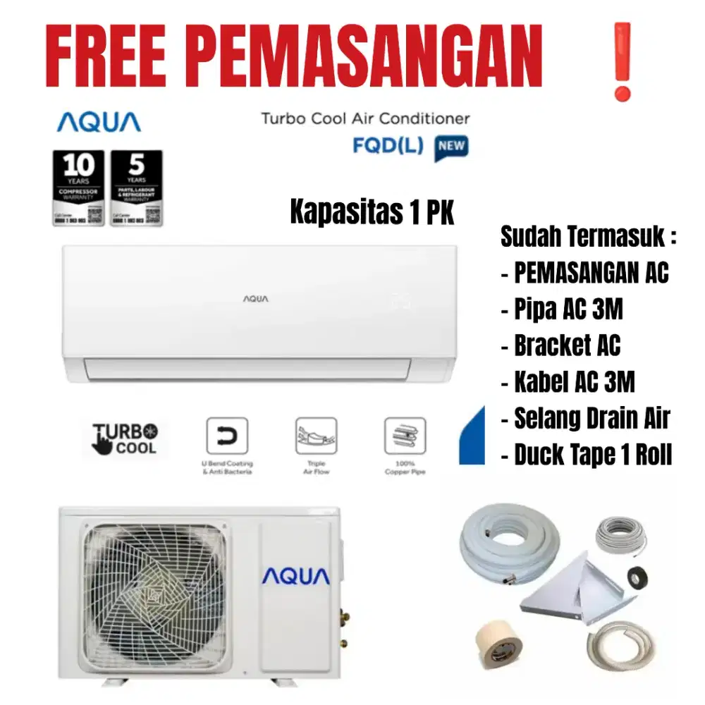 FREE PEMASANGAN! AC AQUA Japan 1 PK - Turbo Cooling AQA9FQDL AutoClean