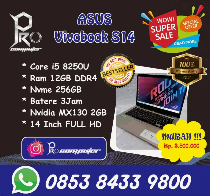 Gaming Render Ultra Slim ASUS Vivobook S14 Prokomputer