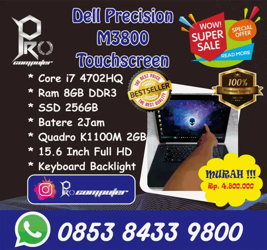 Gaming Render Premium Touchscreen Dell Precision M3800 Prokomputer